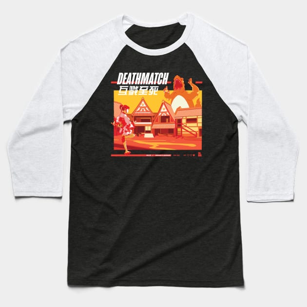 Deathmatch - White Text Baseball T-Shirt by jiun.design